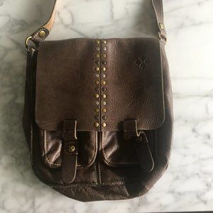 Patricia Nash Armeno Studded Crossbody Messenger Bag Brown Leather Retail $249